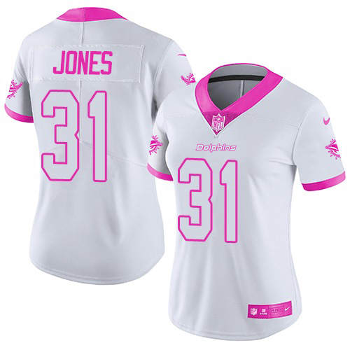 Nike Miami Dolphins #31 Byron Jones White Pink Women Stitched NFL Limited Rush Fashion Jersey->women nfl jersey->Women Jersey